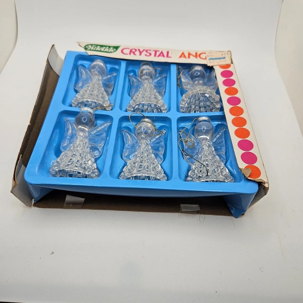 Vintage Yuletide Crystal Angels Ornament Set of 6 | Clear Plastic | Made in Hong